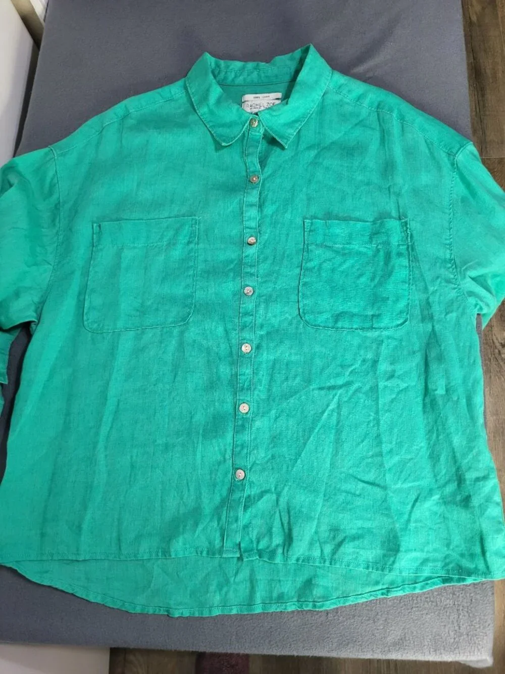 Rachel Zoe Women's XL Green 100% Linen Button Up Long Sleeved Blouse - Picture 6 of 8